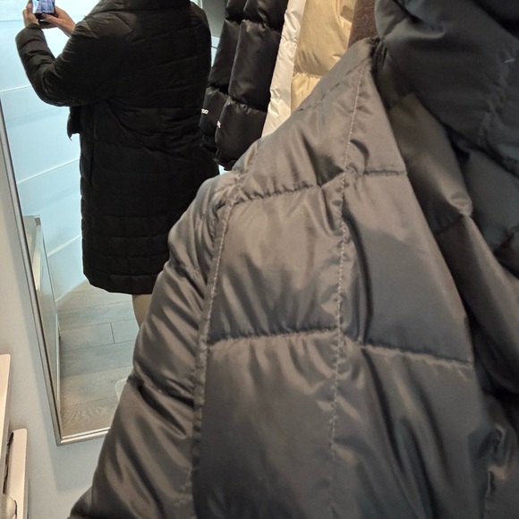 Theory Black Puffer Jacket with large detachable scarf. - Picture 7 of 14